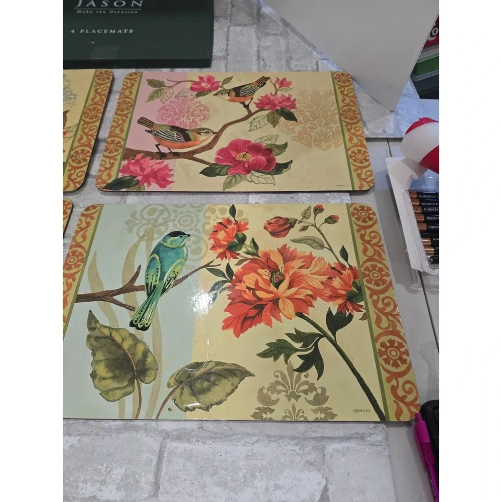 Jason‎ Cork Backed Placemats Set of 4 Colorful Bird Study 11